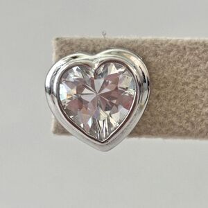 Sterling Silver Cubic Zirconia Heart Shaped Stud Post Earrings Valentine Bling